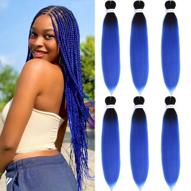 Blue Braiding Hair Pre Stretched Ombre Blue Box Kanekalon Braiding Hair