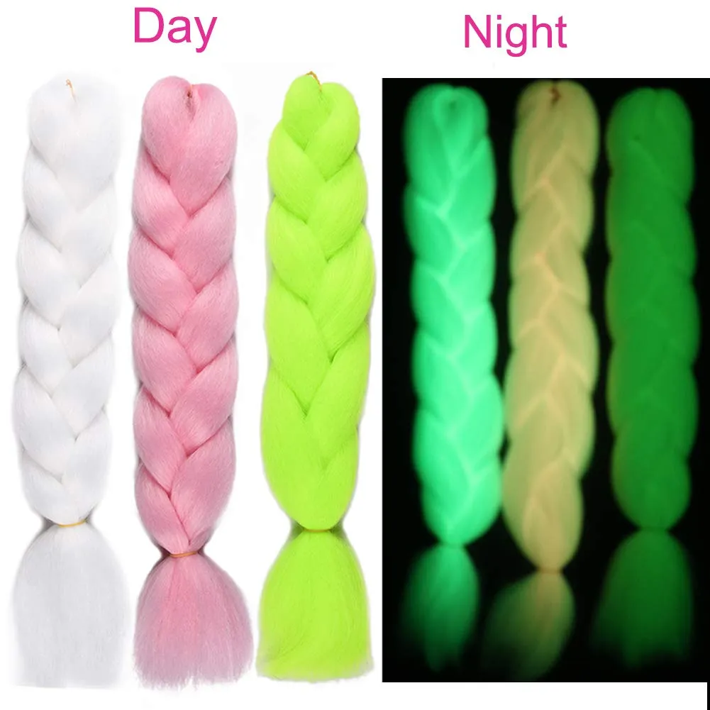 Glowing Braiding Hair Jumbo Box Kanekalon Braids Hair Extensions Shining Fluorescent Light in Darkness