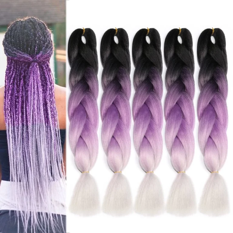 Jumbo Braiding Hair Kanekalon Hair Extensions 5pcs Long Kanekalon Fiber Ombre Jumbo Braid Crochet Hair (Black- Purple-Gray)