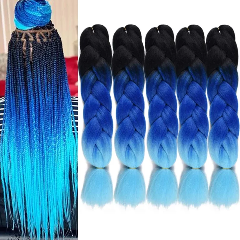 Kanekalon Jumbo Braiding Hair Extensions Ombre Synthetic Braid Crochet Hair (Black-Dark Blue-Light Blue)