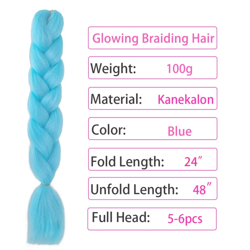 Light Blue Glowing Braiding Hair Glow in the Dark