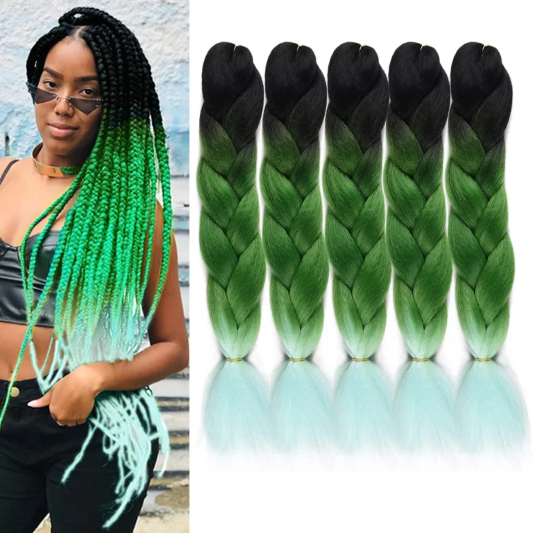 Ombre Green Jumbo Braiding Hair Extensions 5 Packs