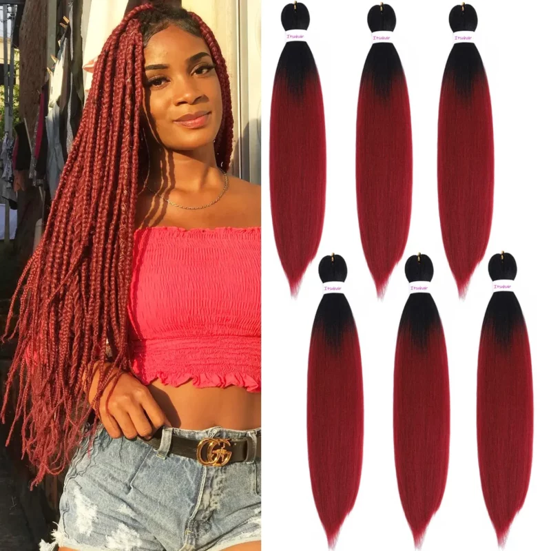 Pre-Stretched Braiding Hair Ombre Burgundy 6Pack 24 Inch