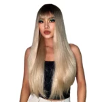Long Straight Synthetic Wig with Bangs Gradient Gray