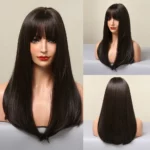 Long Straight Synthetic Wig with Bangs Gradient Gray