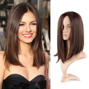 Straight Hair Bob Wig Brown Color Middle Part Machine-made Synthetic Wig