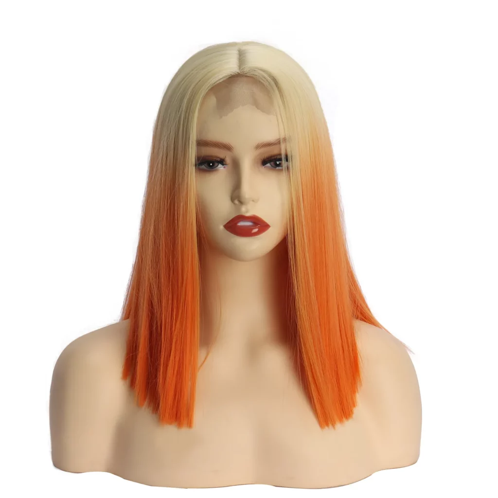 Short Bob Straight Lace Wig Gradient Pink Wigs Blonde Orange
