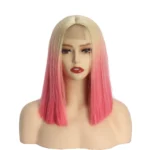 Short Bob Straight Lace Wig Gradient Pink Wigs Blonde Pink