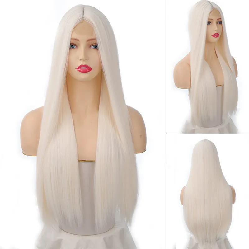Long Straight Middle Part Synthetic Hair Front Lace Wig