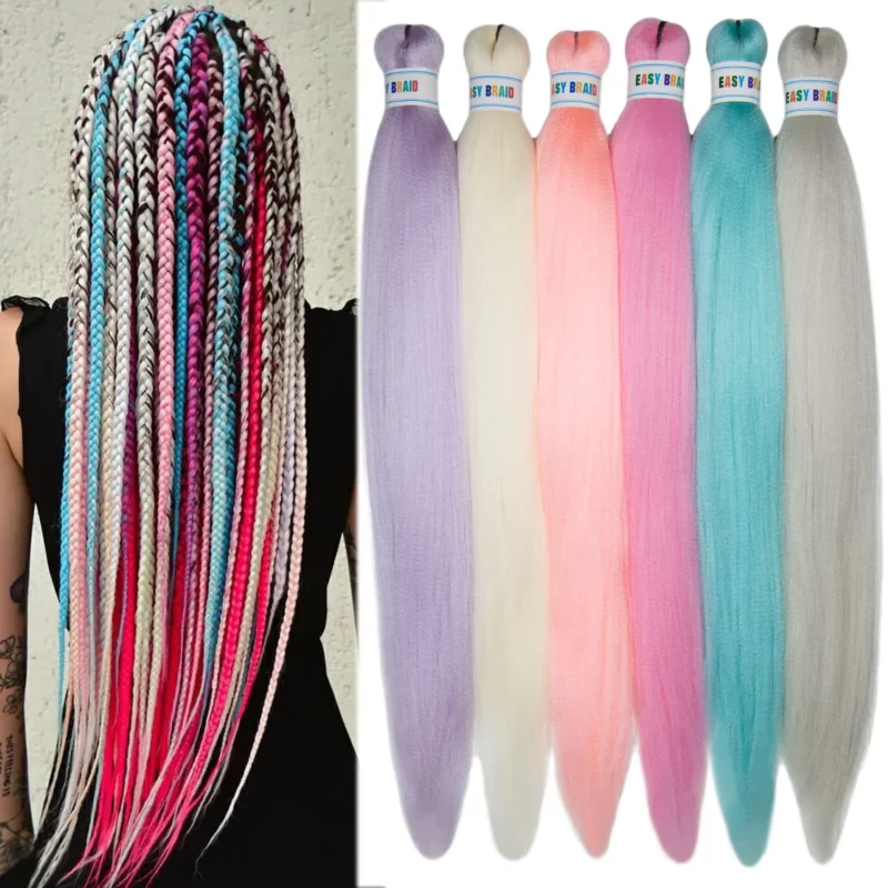 Colored Braiding Hair Pre Stretched Kanekalon Braids Hair Extensions 26inch 6Pcs Mix Light Color