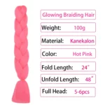 Hot Pink Glow in the Dark Braiding Hair 24Inch 3Pcs Synthetic Kanekalon Hair