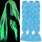 Light Blue Glow in the Dark Jumbo Braiding Hair Extensions - 24inch 3Pcs