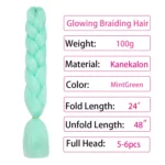 Mint Green Glow in the Dark Braiding Hair 24Inch 3Pcs Kanekalon Synthetic Colored Hair