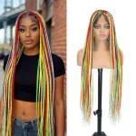 36 Inch Rainbow Braided Wig 360 Full Lace Knotless Box Braids Wig for Women