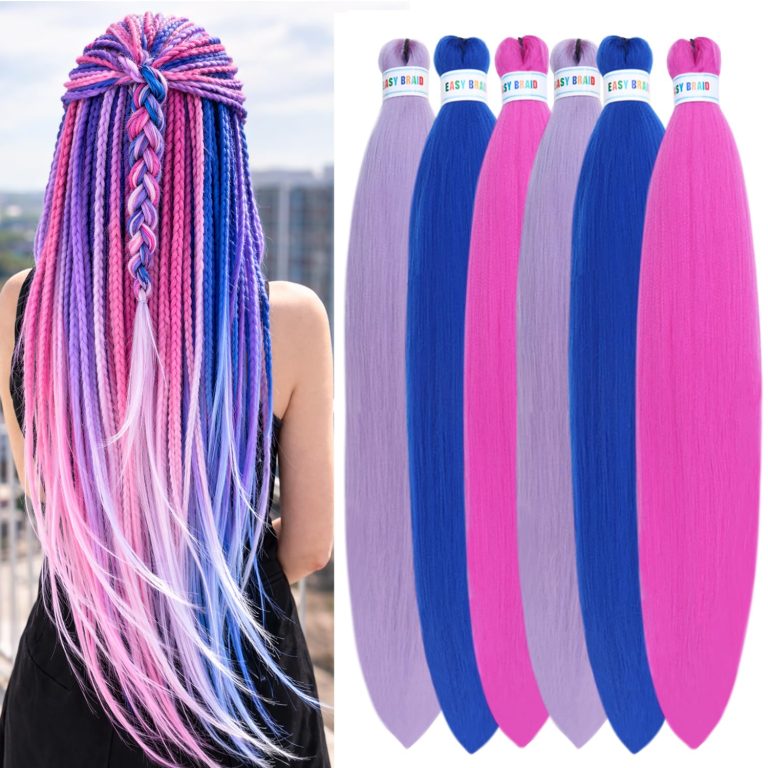 6Pack Colorful Pre Stretched Braiding Hair 26 Inch Light Purple Blue Pink Braiding Hair Extensions