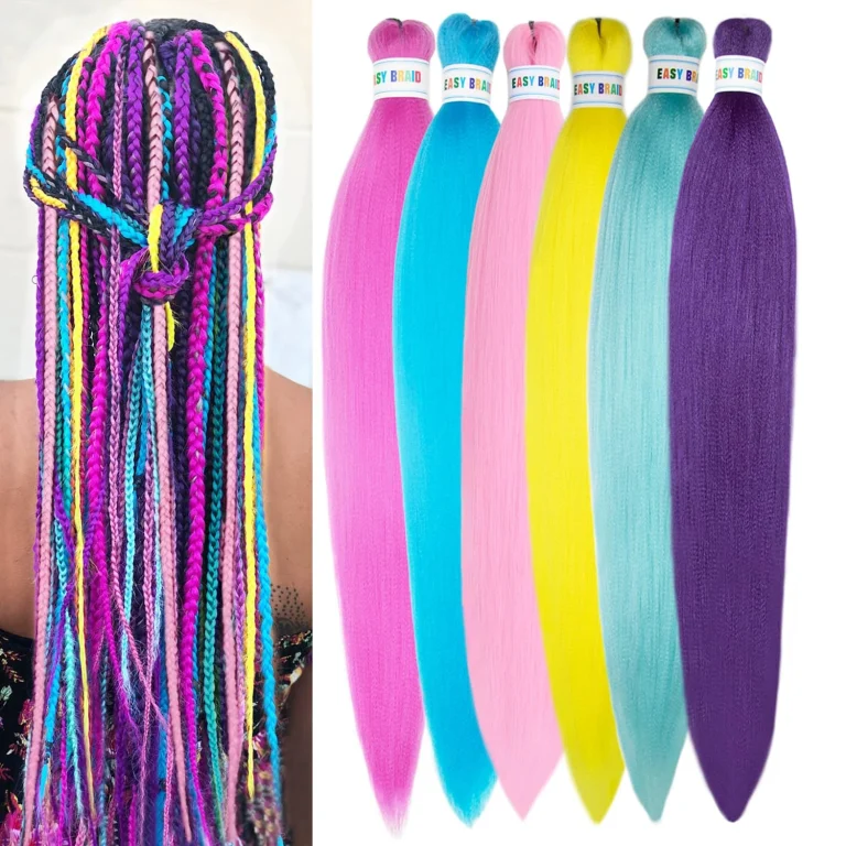 6Pcs Pre Stretched Colorful Braiding Hair 26 Inch Rainbow Braiding Hair Extensions