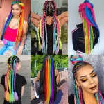 6Pcs Pre Stretched Colorful Braiding Hair 26 Inch Rainbow Braiding Hair Extensions