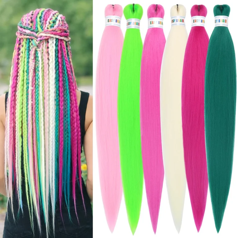 6Pcs Pre Stretched Colorful Braiding Hair 26 Inch Rainbow Braiding Hair Extensions