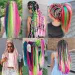 6Pcs Pre Stretched Colorful Braiding Hair 26 Inch Rainbow Braiding Hair Extensions