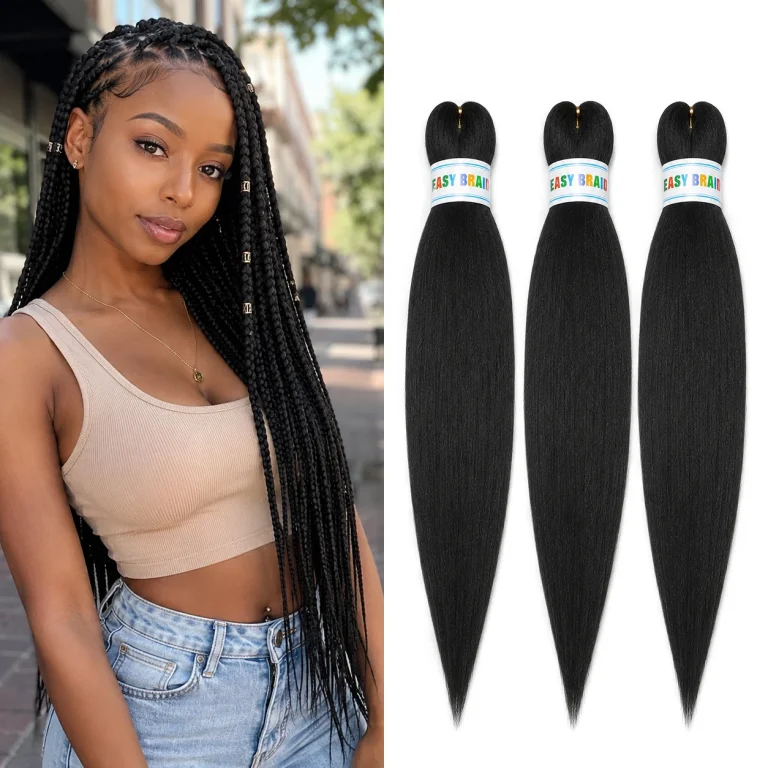Black Pre Stretched Braiding Hair 26 Inch 3 Packs Synthetic Yaki Texture Hair Extensions for Braids