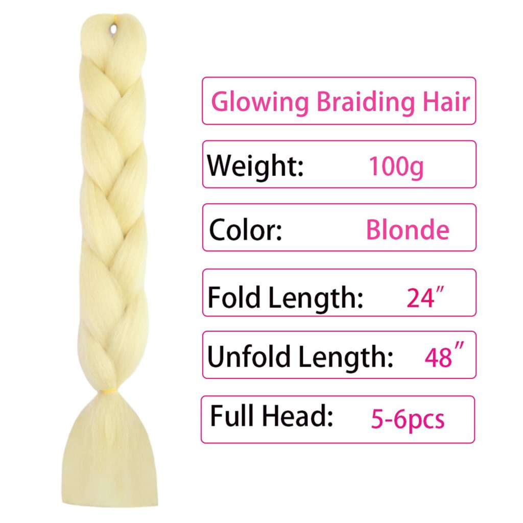 5Pcs 613 Blonde Glow in the Dark Braiding Hair 24 Inch Jumbo Braiding Hair